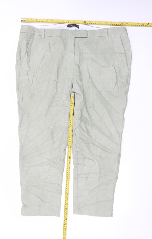 Marks and Spencer Women Green Linen Blend Pleated Trousers Size 20 Short