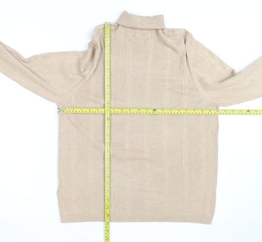 Marks and Spencer Men's Beige Roll Neck Cotton Blend Jumper M