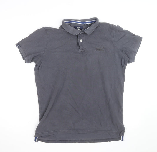 Superdry Men's Grey Cotton Polo Shirt L Classic Fit