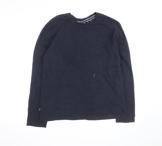 Superdry Men's Navy Blue Long Sleeve Organic Cotton Crew Neck Top XL