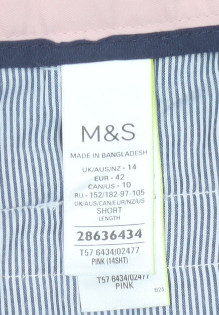 Marks and Spencer Women’s Pink Chino Trousers Size 14 Short Cotton Blend