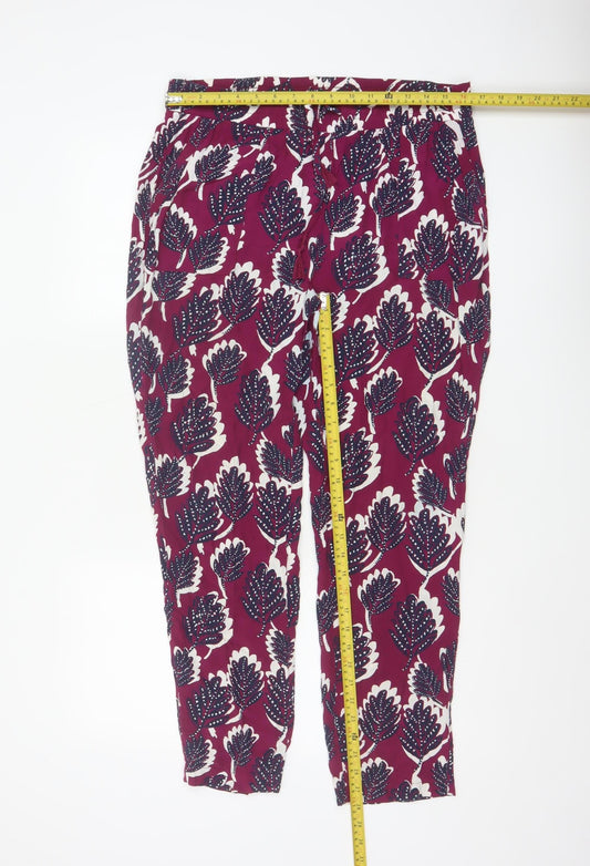 White Stuff Womens Red Floral Cropped Viscose Trousers Size 12