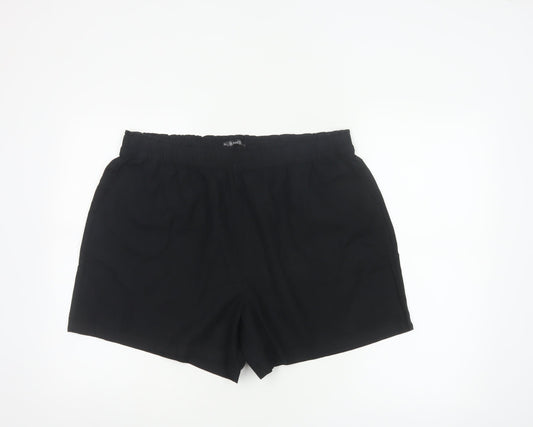 Additional front view of Dunnes Women Black L Lightweight Linen Blend Pull On Casual Shorts