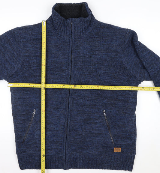 Blend Men's Blue Full Zip Heavy Knit Jumper XL