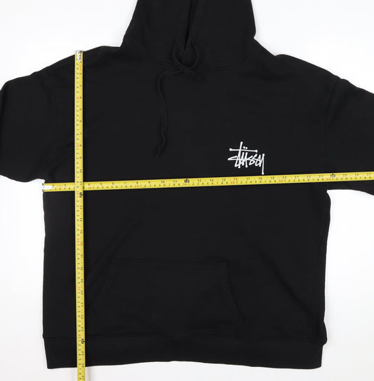 Stussy Men's Black XL Pullover Hoodie with Logo Graphic
