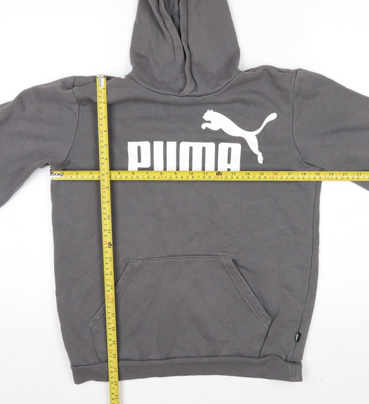 Puma Boys Grey Pullover Hoodie 15-16 Years Cotton Blend Logo Design