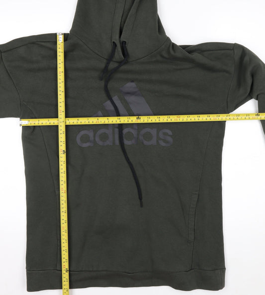 Adidas Womens Green Pullover Hoodie S Logo Print Cotton Blend