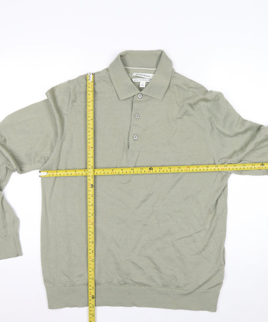 Marks and Spencer Men’s Green Merino Wool Collared Henley Jumper L