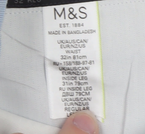 Marks and Spencer Men's Blue Regular Fit Chino Trousers Size 32R