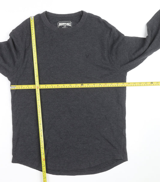 American Eagle Men Grey Waffle Knit Pullover Jumper M
