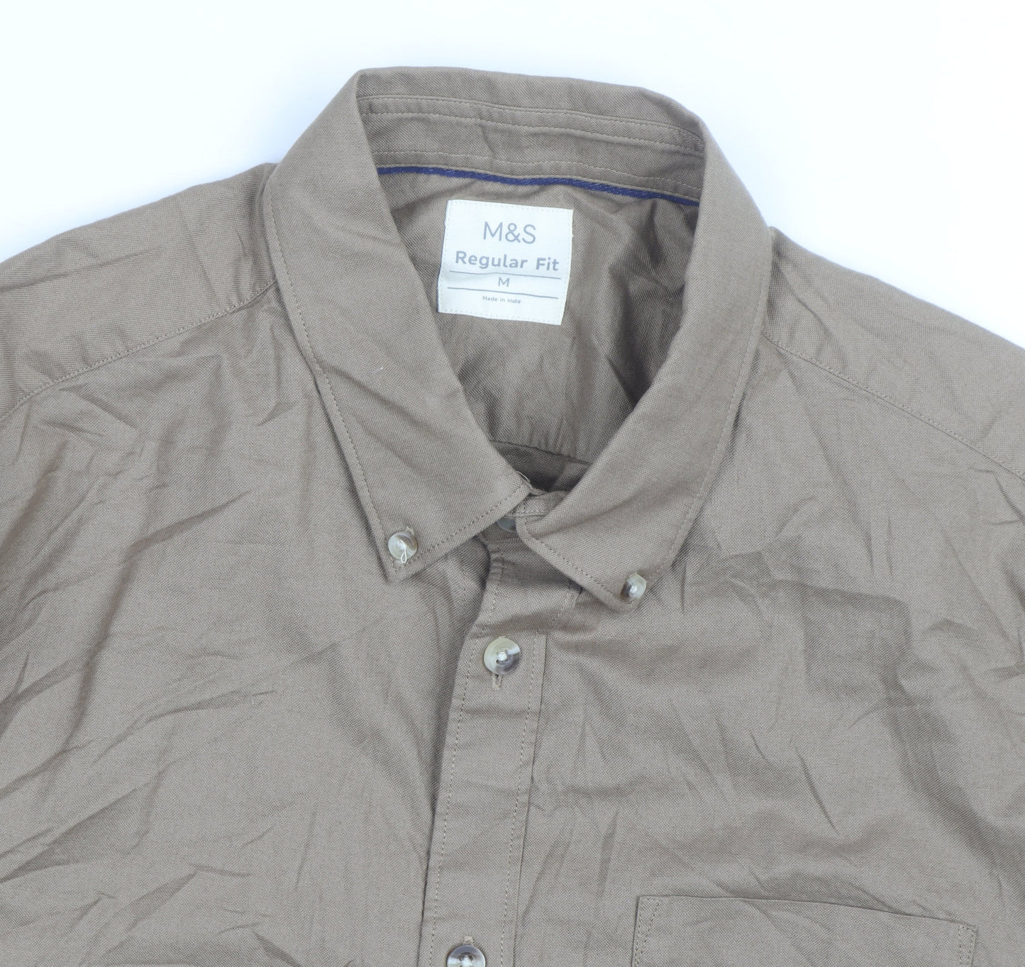 Marks and Spencer Men's Brown Regular Fit Button-Down Shirt M