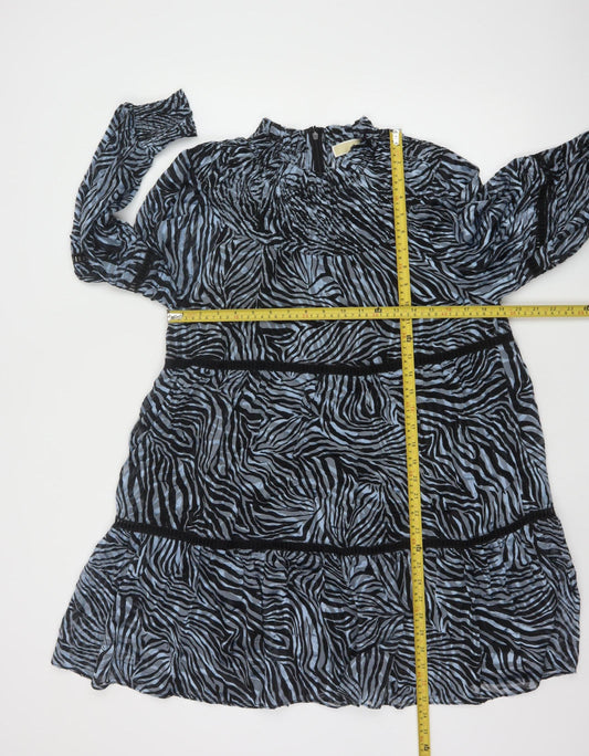 Michael Kors Women Blue Animal Print Silk Blend Shift Dress S