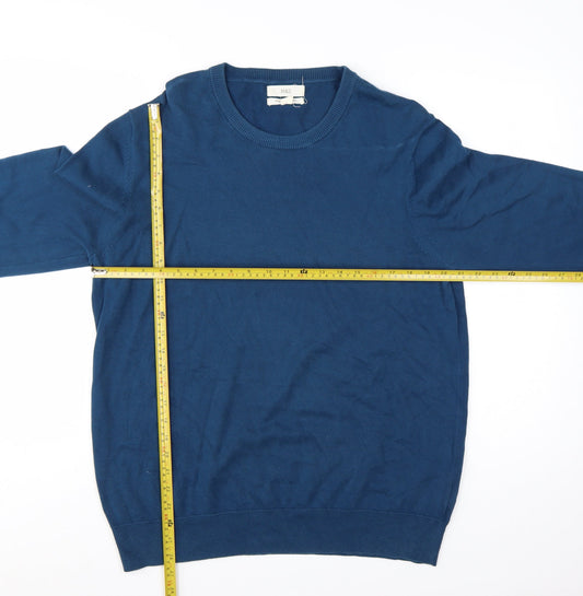 Marks and Spencer Men's Blue Cotton Crew Neck Jumper L