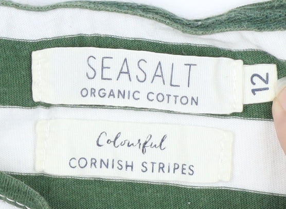 Seasalt Women’s Green White Striped Long Sleeve Jersey Top Size 12
