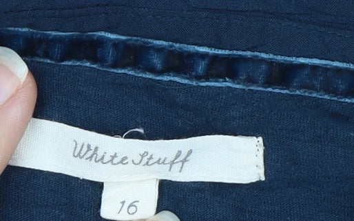 White Stuff Women’s Blue Cotton Tunic Blouse Size 16 Long Sleeve