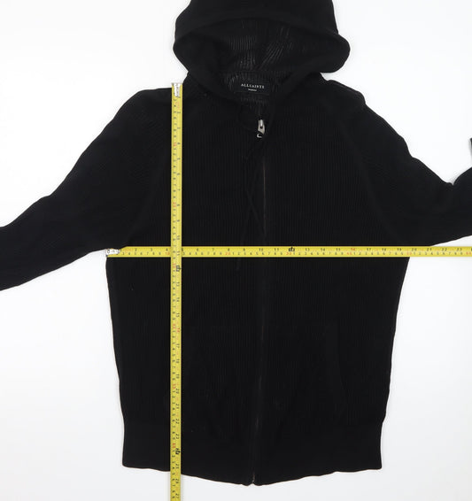 AllSaints Men's Black Full Zip Hooded Cotton Jumper - Size M