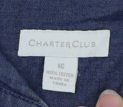 Charter Club Women's Blue Long Sleeve Denim Button-Up Shirt Size 16