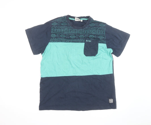 Additional front view of Lee Cooper Men's Blue Aztec Print Short Sleeve Cotton T-Shirt, size S