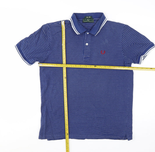 Fred Perry Men's Blue Striped Slim Fit Polo Shirt Size L