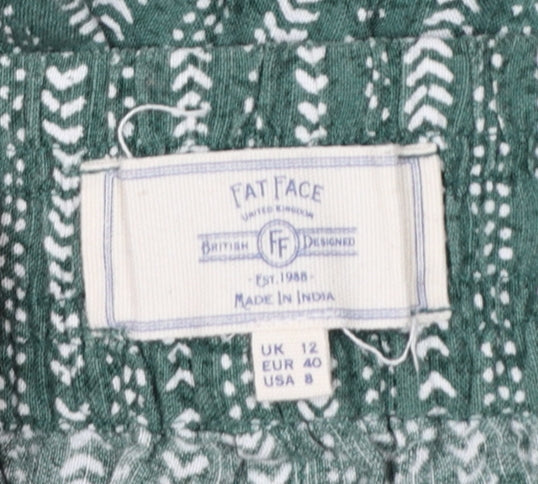 Fat Face Women Green Culotte Shorts Size 12 Bohemian Relaxed Fit