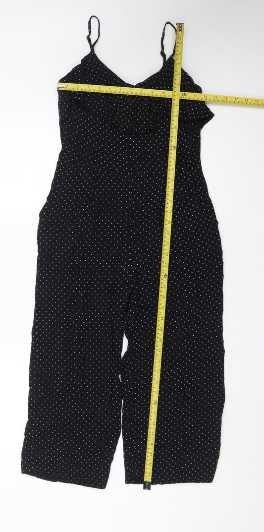 Oasis Women’s Black Polka Dot Ruffle Sleeveless Jumpsuit Size 8
