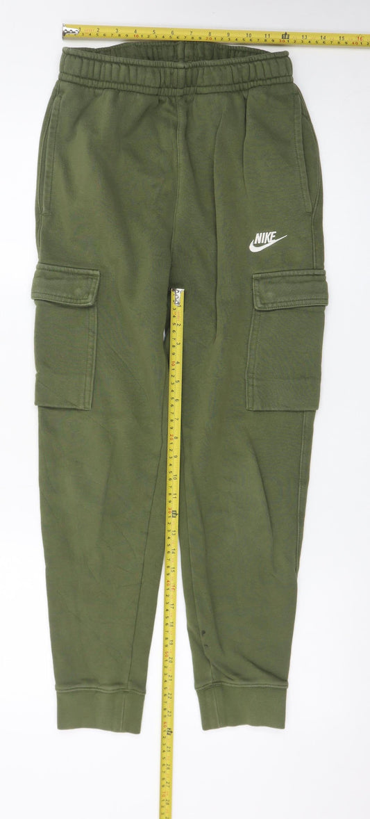 Nike Men's Green Cargo Jogger Trousers XS Fleece Lined