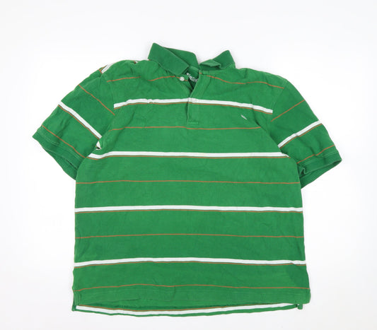 Additional front view of Lee Cooper Men's Green Striped Short Sleeve Collared Polo Shirt XL