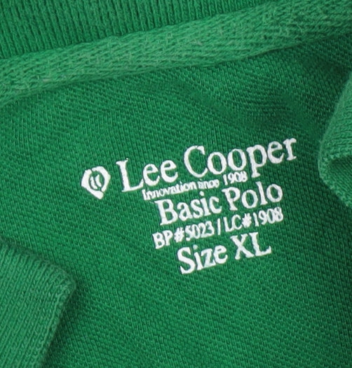 Brand and care label for Lee Cooper Men's Green Striped Short Sleeve Collared Polo Shirt XL