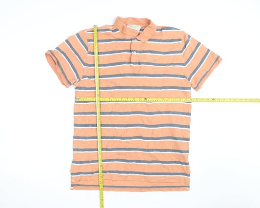 Ralph Lauren Men's Orange Striped Cotton Polo Shirt L