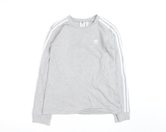 Adidas Womens Grey Long Sleeve Crew Neck T-Shirt Size 8