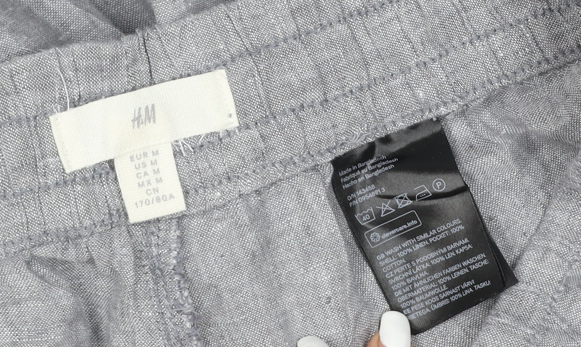 H&M Womens Grey Linen Relaxed Fit Drawstring Trousers Size 12