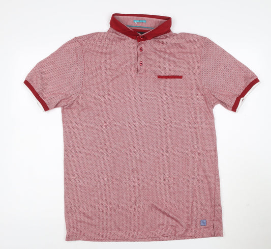 Remus Uomo Jeans Mens Red Geometric Pattern Polo Shirt XL