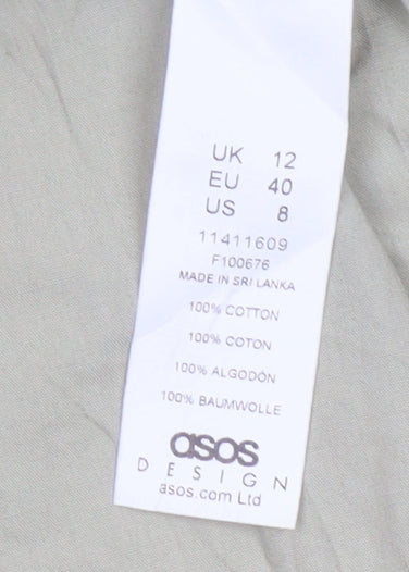 Brand and care label for ASOS Women Beige Cotton Shirt Dress, size 12, Long Sleeve Casual