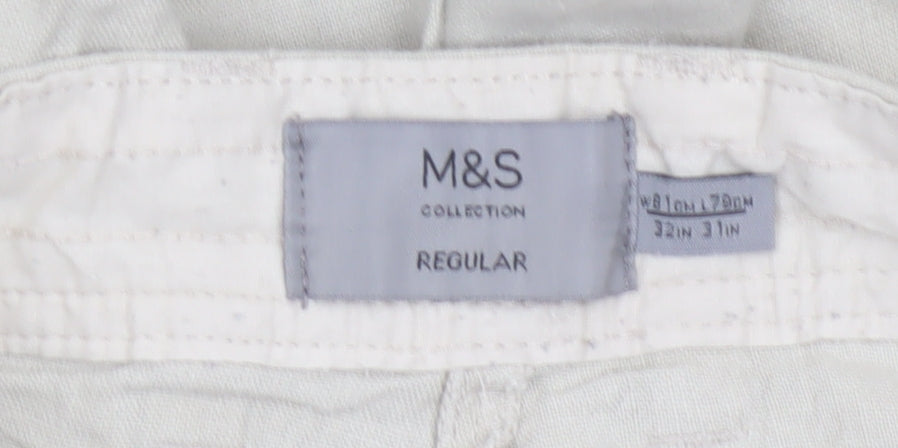 Marks and Spencer Men's Beige Linen Blend Chino Trousers 32W 31L Regular Fit