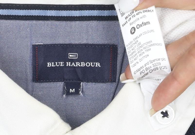 Blue Harbour Men's Navy White Striped Long Sleeve Polo Shirt M