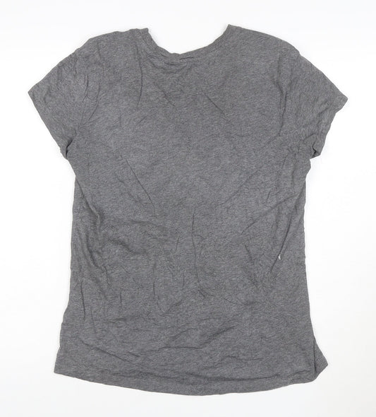 Diesel Women Grey Cotton Logo T-Shirt L Casual Short Sleeve