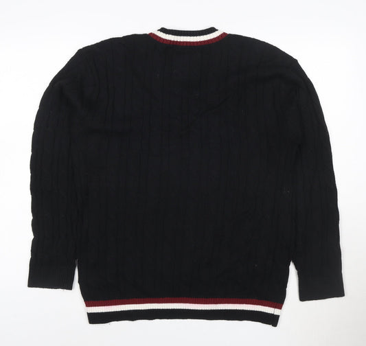 Hollister Men's Black Cable-Knit V-Neck Jumper Size S