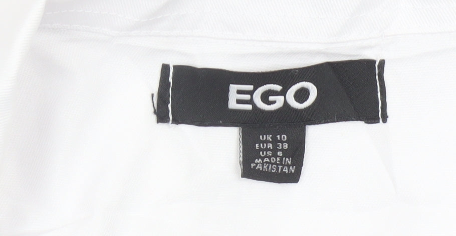 EGO Women's White Cropped Bomber Jacket UK 10 Cotton Blend