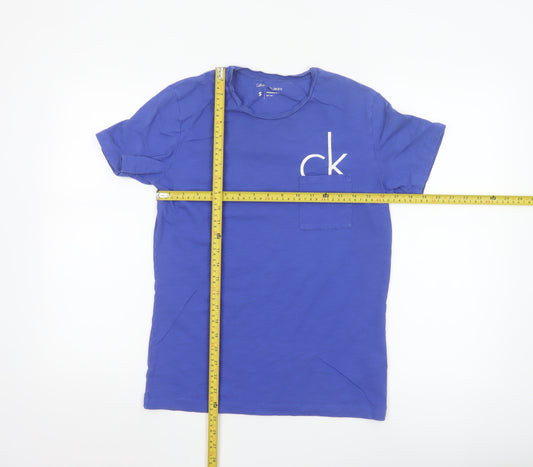 Calvin Klein Women Blue Cotton Logo T-Shirt Size S Short Sleeve