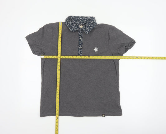 Pretty Green Womens Grey Polo Shirt L Paisley Collar Cotton