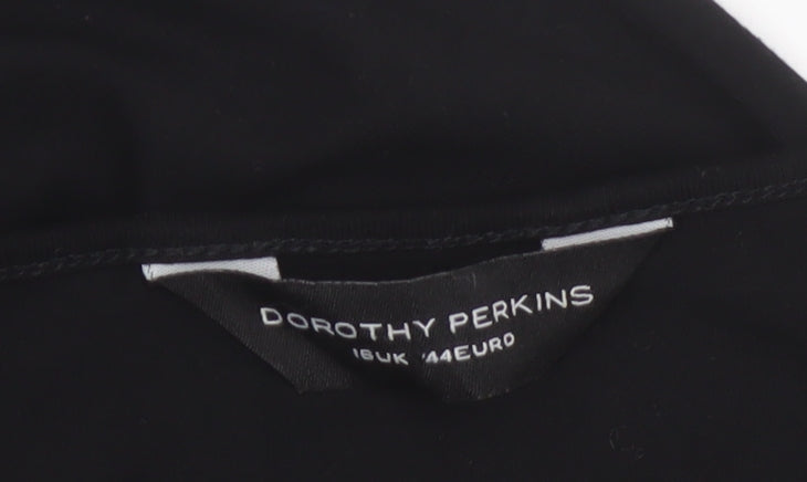 Dorothy Perkins Women Black Size 16 Ruffle Sleeve Viscose Top