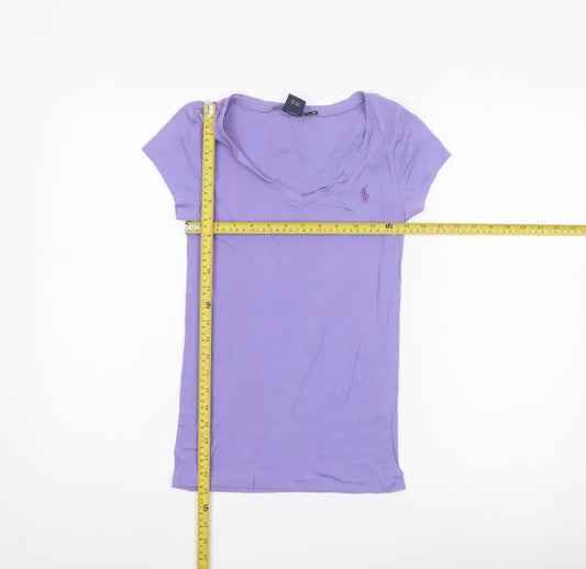 Ralph Lauren Women Purple V-Neck Basic Slim Fit T-Shirt M