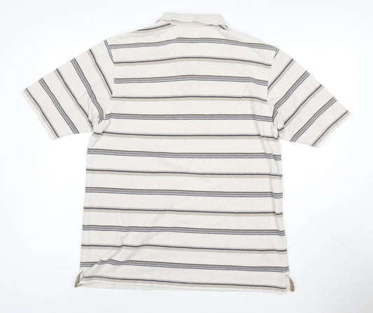 West Rock Men's Beige Striped Polo Shirt Size L Cotton Blend