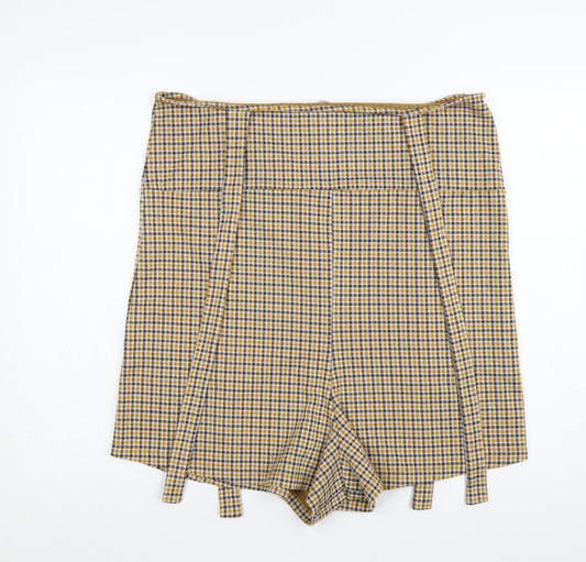 Additional front view of ASOS Women’s Multicoloured Check Paperbag Shorts, size UK 14