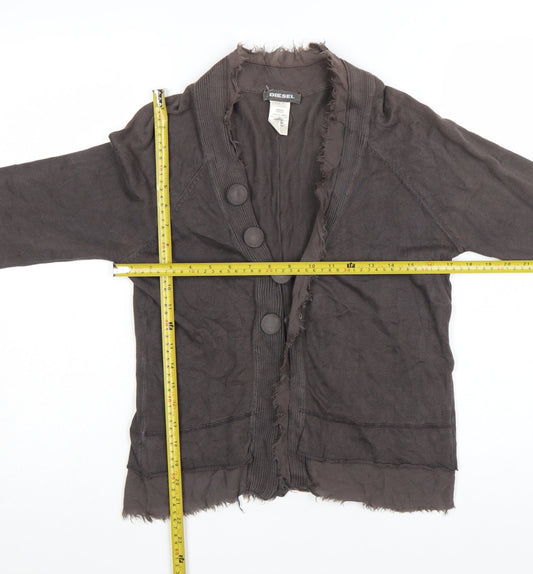 Diesel Womens Brown Cotton Cardigan L Long Sleeve Button Front