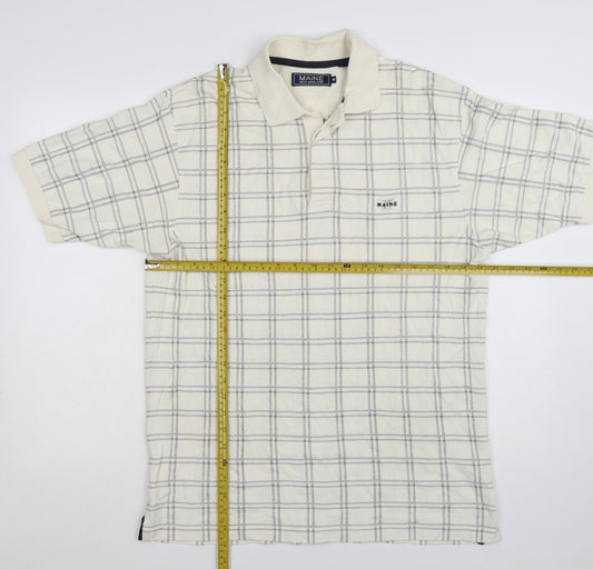 Maine New England Men’s Ivory Check Cotton Polo Shirt M
