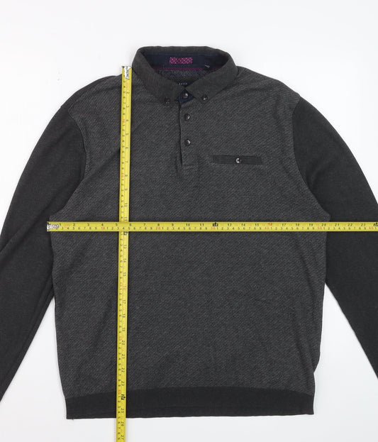 Ted Baker Men’s Grey Long Sleeve Polo Shirt Size L Cotton Blend