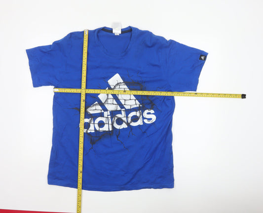 Adidas Men's Blue Graphic Print Short Sleeve Crew Neck T-Shirt Size L