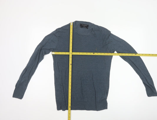 AllSaints Men Blue Linen Crew Neck Lightweight Pullover Jumper M