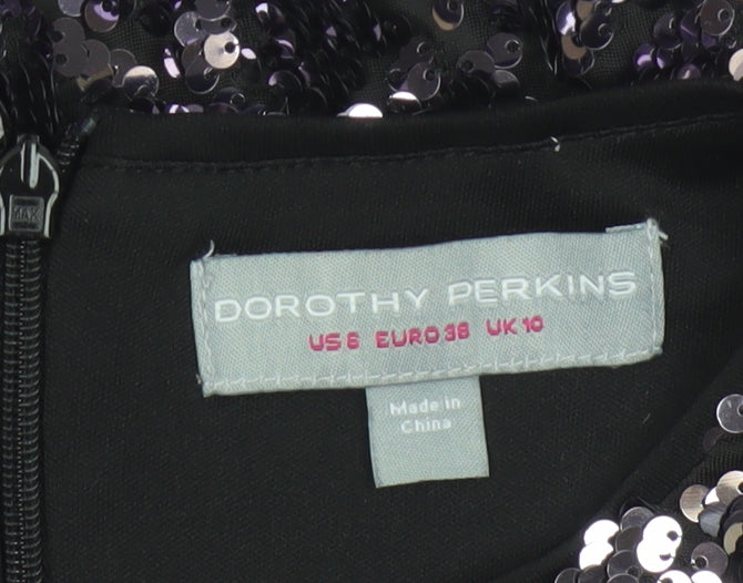 Additional view of Dorothy Perkins Women Black Sequin Shift Dress UK 10 Party Short Sleeve